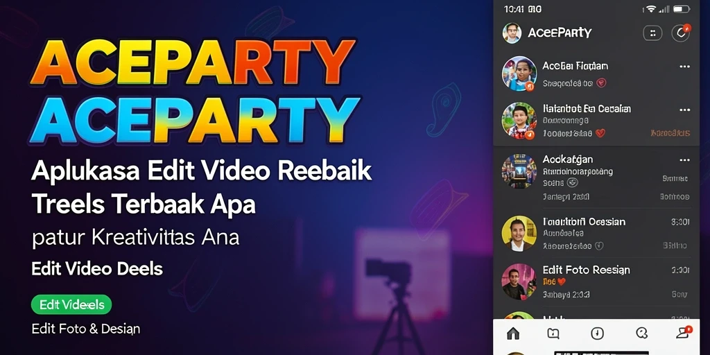 Antarmuka ACEPARTY dengan fitur Edit Video Reels yang menarik.