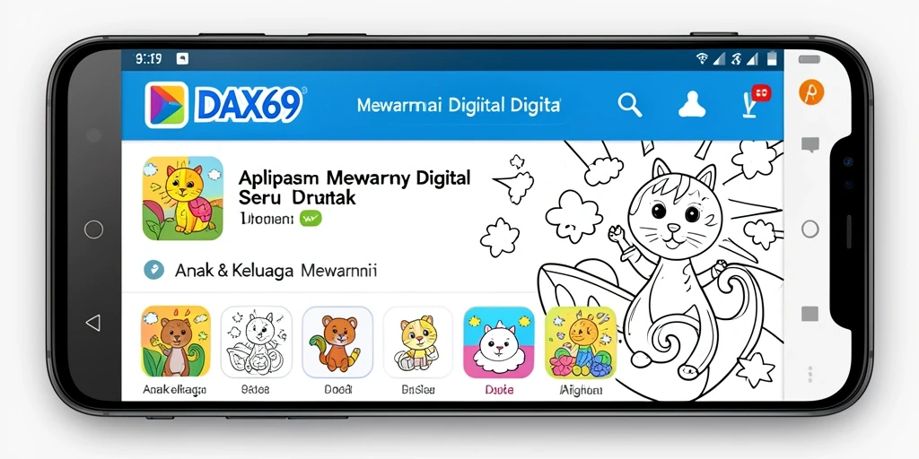 Tampilan antarmuka aplikasi DAX69 untuk mewarnai digital.