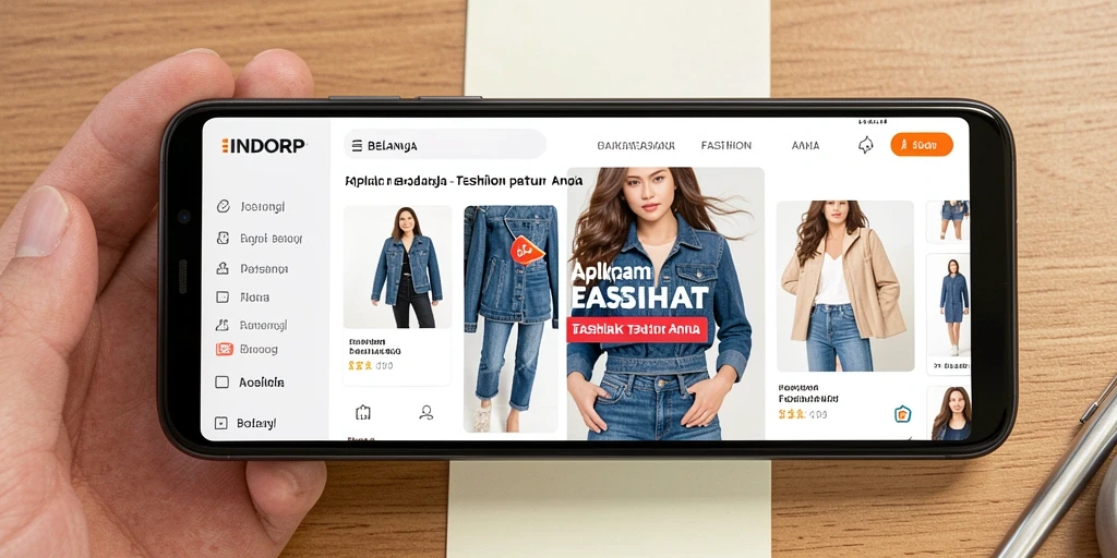 Tampilan antarmuka aplikasi INDORP untuk belanja Fashion.
