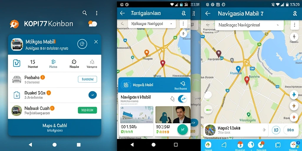 Tampilan antarmuka aplikasi KOPI77 untuk navigasi mobil.