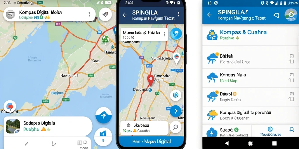 Screenshot SPINGILA menampilkan antarmuka kompas digital yang informatif.
